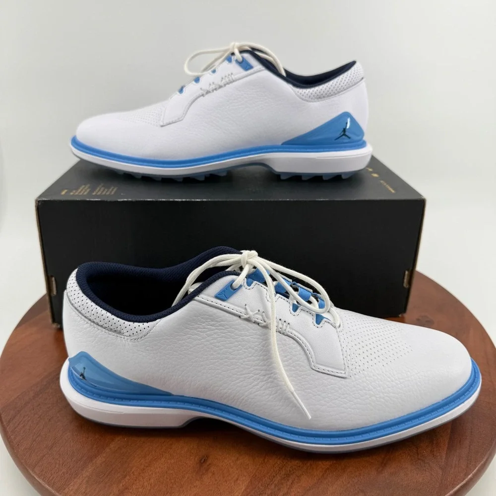 Nike Jordan ADG 5 Leather Golf Shoes Mens White University Blue FQ6642-104 10.5